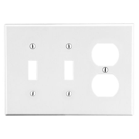 HUBBELL WIRING DEVICE-KELLEMS Wallplate, Mid-Size 3-Gang, 2) Toggle 1) Duplex, White PJ28W